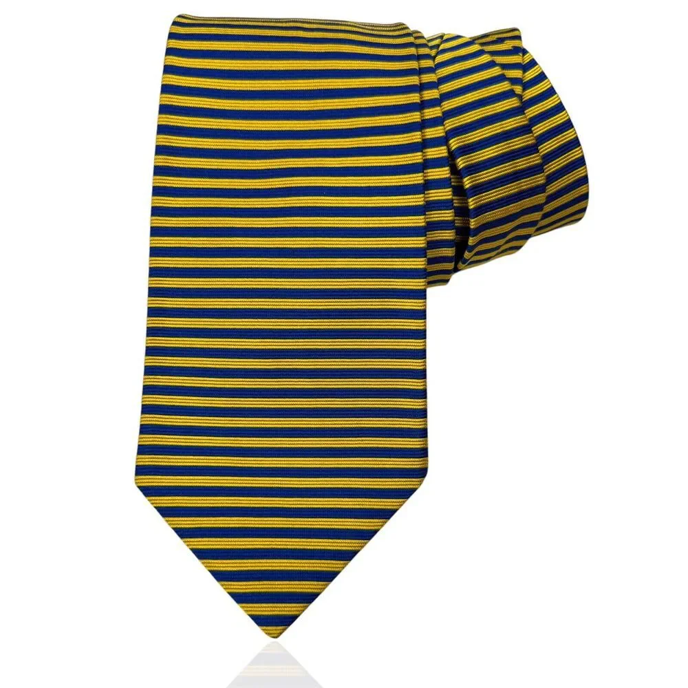 BROOKS BROTHERS 100%‎ Imported Silk Striped Tie Blue Yellow 57